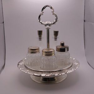 Vintage Hugo Silver Plated EP On Steel Hong Kong Spinning Cruet Set with Caddy